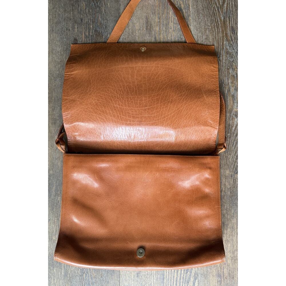 Handmade Brown Leather Messenger Bag Expandable Laptop Briefcase Minimalist Bag - Picture 3 of 9